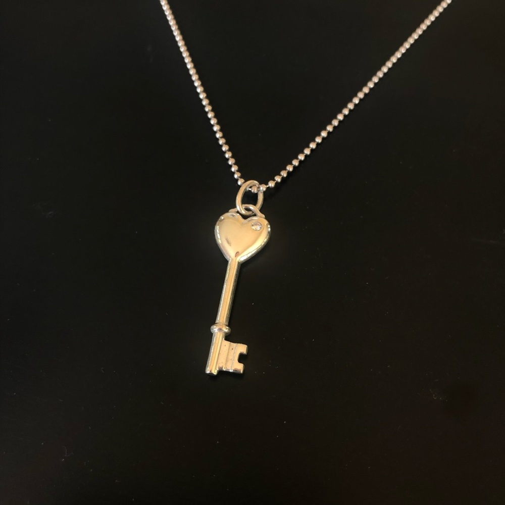Tiffany & Co. Silver Diamond Heart Key Necklace